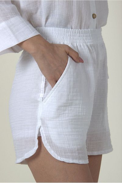 ARİNNASİDE Muslin Women's Thin Belted Summer White Bottom Shorts