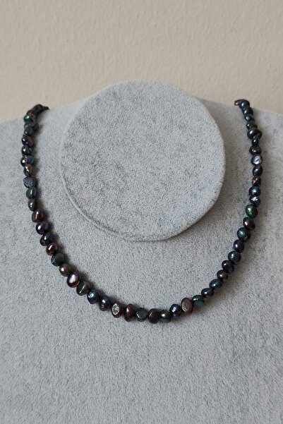 badeaccessories Sertifikalı 4 Mm Gerçek Siyah Tatlı Su Inci Kolye