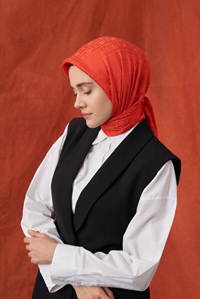 İTALYAN JAKAR GEOMETRİK DESEN EŞARP - ORANGE (1 ADET)