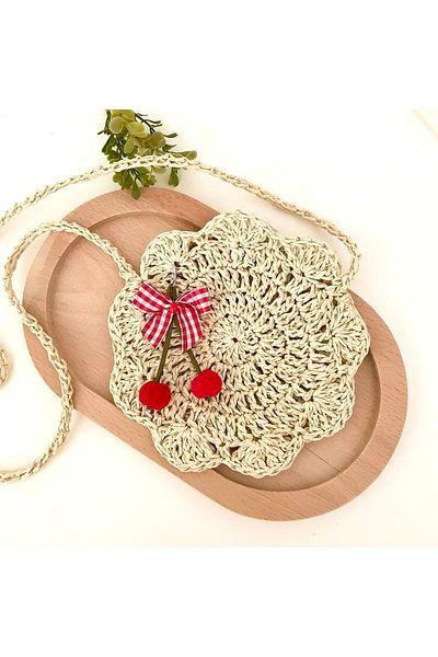 By G Tasarım Straw Color Cherry Children's Bag (With Buckle Gift)