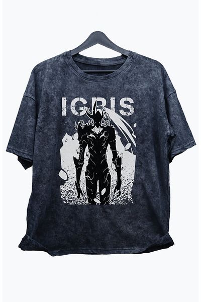 Fuddy Moda Μπλουζάκι μεγάλου μεγέθους Unisex με στάμπα Solo Leveling İgris