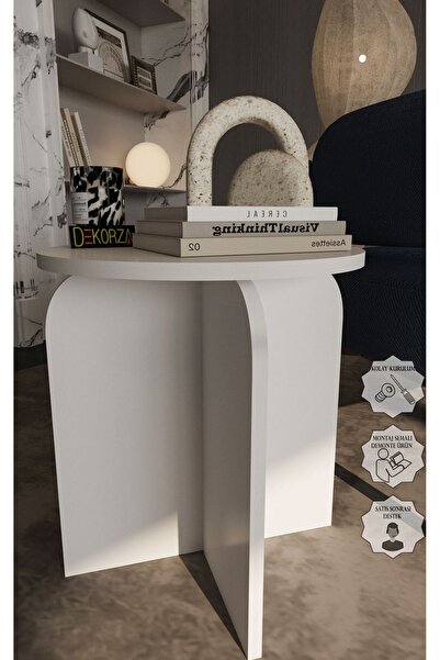 Dekorza Dekoratif Curve Tekli Orta sehpa mat beyaz 48cm