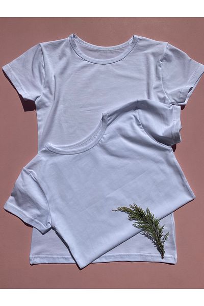 LEYNA BUTİK Women's White 2-Piece Crew Neck Cotton Lycra Short Sleeve Athlete-Body