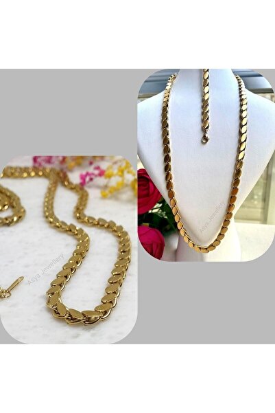 Asya Jewellery Birebir Kuyumcu Model Paslanmaz Çelik Pullu Arpa Zincir Uzun Kolye Çelik Pullu Halep Zinciri 60 Cm
