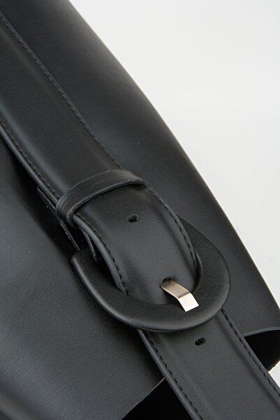Çanta Park Respected Black Suede Soft Leather Large Size Shopper Bag with Snap Fasteners and Zippered Inner Compartment