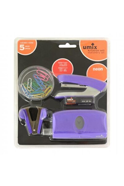 Umix Ofis Seti Zımba Delgeç Ataş Tel Sökücü Zımba Teli Neon Renkler