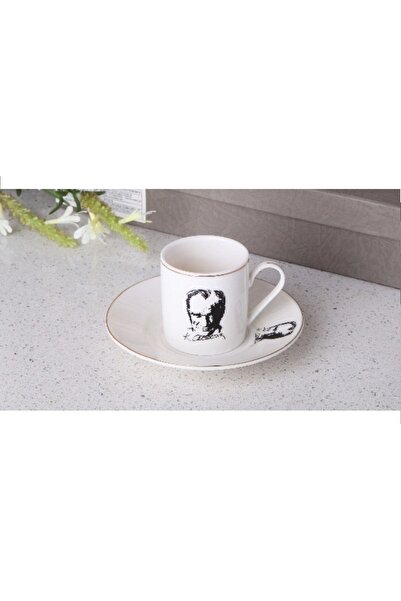 Pinkev Ataturk Themed Porcelain Coffee Cup Set for 6 People