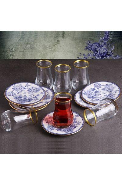 Pinkev Butterfly 6-Person Tea Cup Set with Ceramic Plate