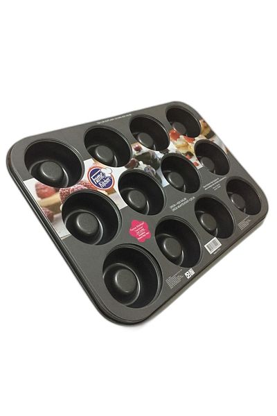 Pinkev 12 Compartment Non-Stick Teflon Coated Steel Muffin Cake Extra Cake Mold