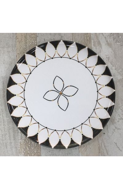 Pinkev Black Drops 26cm Ceramic Serving Plate Set for 6 Persons