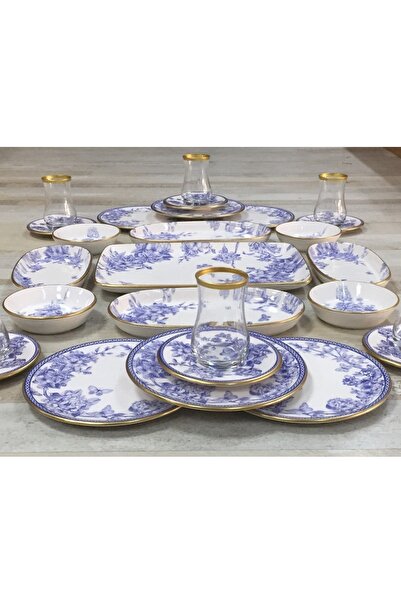 Pinkev Butterfly 27 Parça 6 Kişilik Seramik Kahvaltılık Kahvaltı Takımı Seti - Kup115s