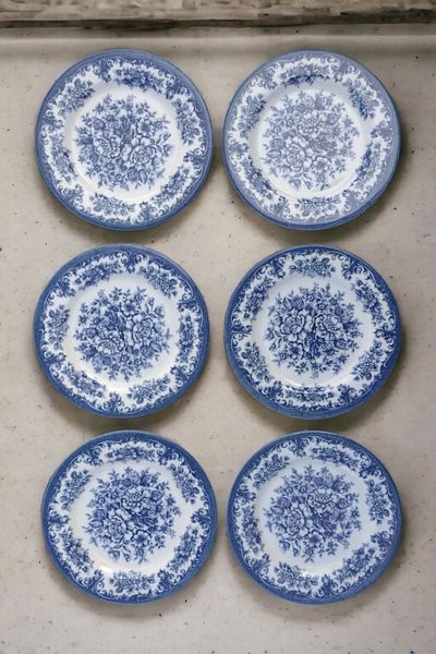 Pinkev 6-Person Porcelain 19cm Cake Dessert Plate Plate Set - Vintage Blue Rosabella