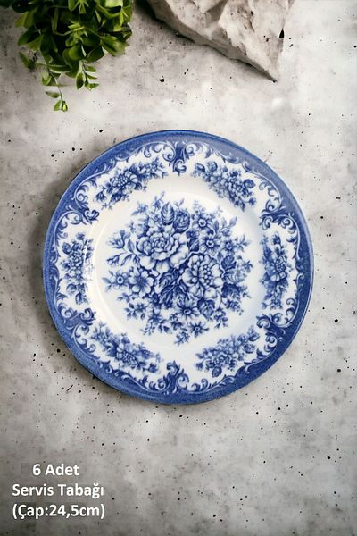 Pinkev Porcelain 24,5cm Serving Plate Dish Set for 6 People - Rosabella