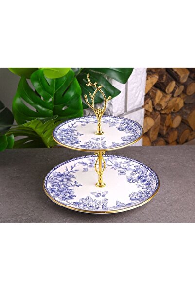 Pinkev Butterfly 7 Piece Ceramic Cake Plate Layered Cookie Holder Presentation Set - Kup121S