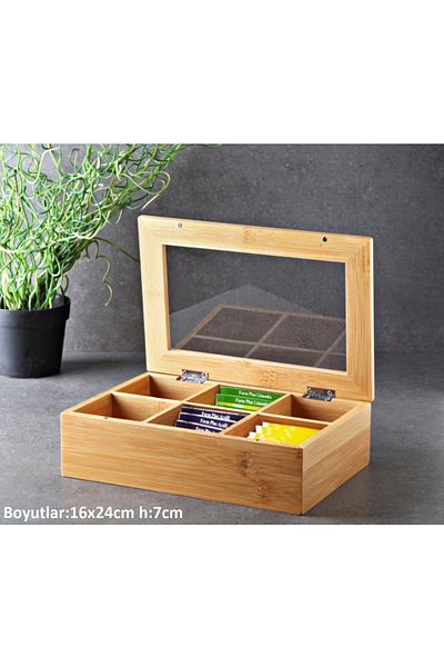 Pinkev 6 Compartment Bamboo Bag Tea Box 16x24cm