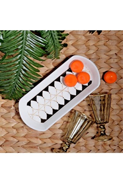 Pinkev 4 Pieces Black Color Small Size 20cm Ceramic Oval Breakfast Cheese Boat Serving Presentation Plate Set