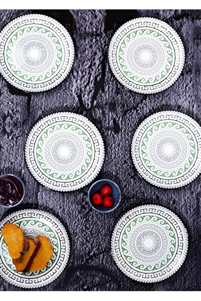 Pinkev Green Black Patterned 6-Piece Ceramic Plate Set - 26cm