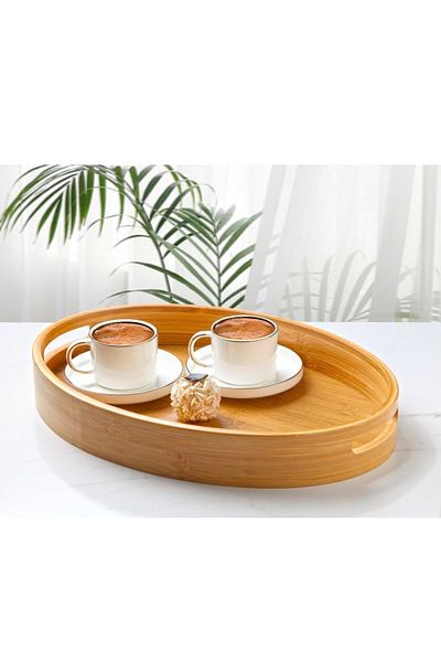 Pinkev Set of 2 Bamboo Medium and Small Size Decorative Serving Presentation Tray