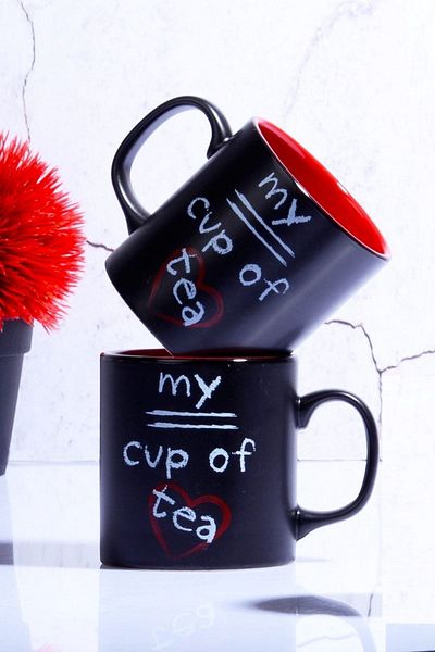 Pinkev 2 Pieces Black Red Double Colored Ceramic Mug
