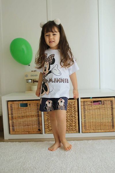 CANDA Mini Mouse Printed White Shorts Summer Suit for Girl - Short Sleeve