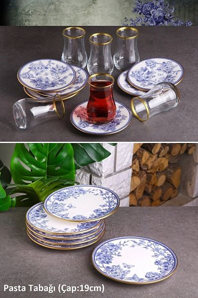 Pinkev Butterfly 18 Piece Ceramic Cake Plate Set with Tea Cups - Kup119S