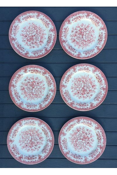 Pinkev 6-Person Porcelain 19cm Cake Dessert Plate Plate Set - Red Rosabella