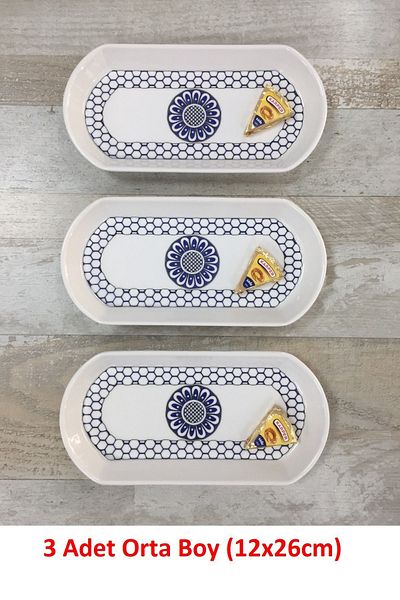 Pinkev 3 Pieces Medium Size 26cm Ceramic Oval Breakfast Cheese Boat Serving Presentation Plate Set