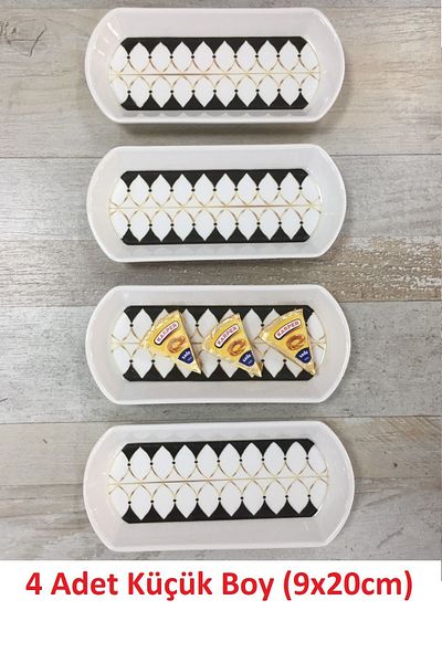 Pinkev Black Drops 4 Pieces 20cm Small Size Ceramic Oval Breakfast Cheese Boat Serving Presentation Plate Set