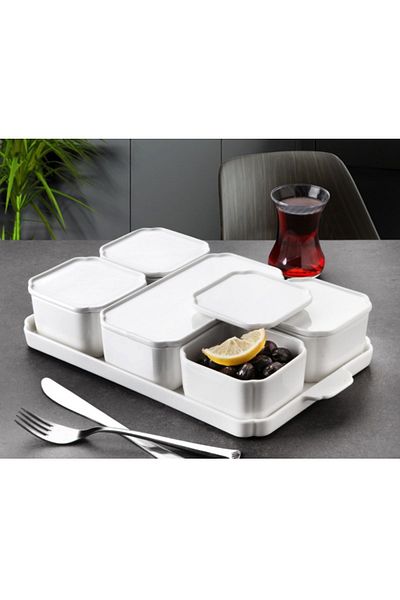 Pinkev 5-Piece Breakfast Set with Porcelain Tray and Lid