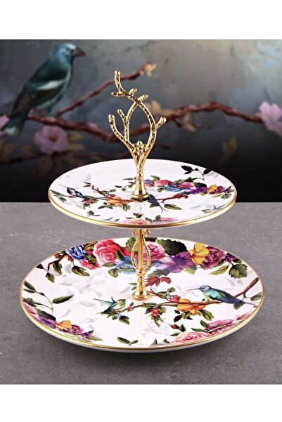 Pinkev Flora 28 Piece 6-Person Ceramic Cake Breakfast Layered Cookie Holder Presentation Plate Plate Set