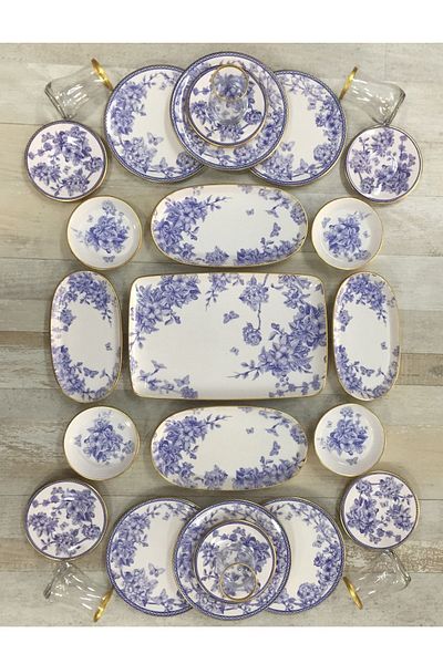 Pinkev Butterfly 27 Pieces Ceramic Breakfast Set for 6 People - Kup115S
