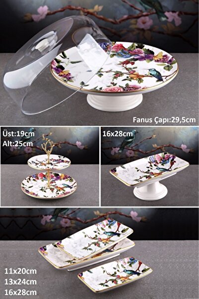 Pinkev Flora 6 Parça Seramik Pasta Sunum Tabağı Takımı - Kup122f