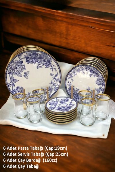 Pinkev Butterfly 24 Piece Ceramic Cake Serving Plate Tea Cup Set