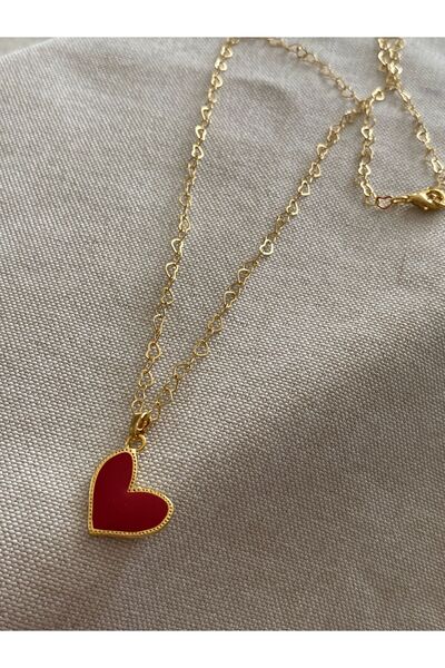 ATELİERGONCA ALTIN KAPLAMA MİNİMAL KIRMIZI KALP KOLYE