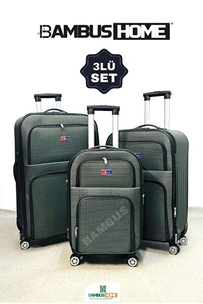 Bambus Home 3'lü Tekerlekli Körüklü Genişleyebilir Kumaş Valiz & Bavul Seti 4 Teker