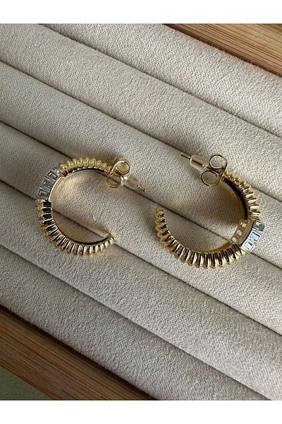 ringbox Vintage Earrings - Gold Stone Detailed Striped