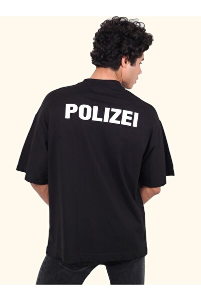 Genel Markalar Polizei Baskılı Oversize Unisex T-shirt