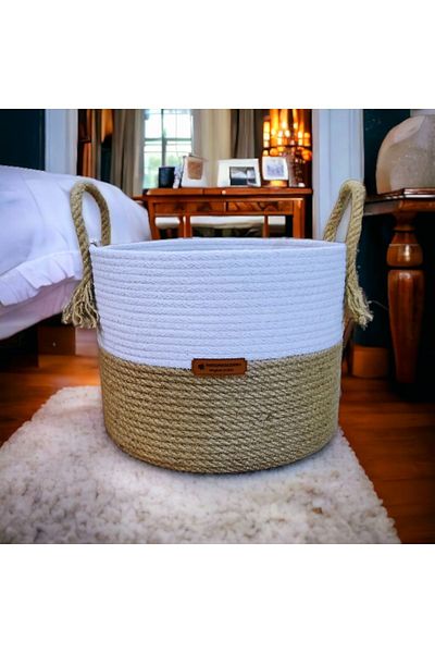 HandmadeSNM Плетена кошница - ръчно изработена, многофункционална, с дръжки