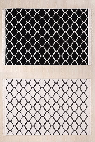MirCotton Çift Taraflı Pamuklu Modern Desenli Dokuma Kilim Makinede Yıkanabil...