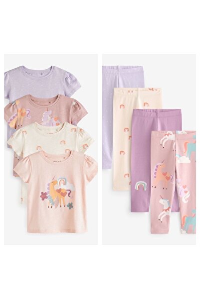 Next Baby Cotton Pink Unicorn Patterned 4-Piece Tight Bottom Top Set