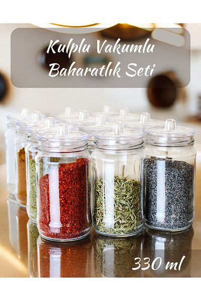 Serin Bardak 12 Pieces Glass Spice Rack Set with Vacuum Lid