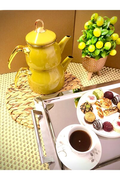 Otuz4istanbul Çaydanlık Takımı Zeytin Yeşili Emaye