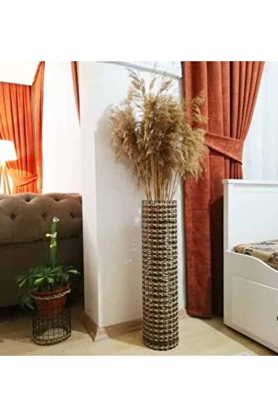 Dekopano Metal Tel Hasır Örgülü Tasarım Vazo 70cm Pampas Vazosu , Hasır Vaso