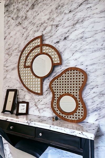 Bubihome Wooden Hazeran Mirror Set Asymmetrical Mirror