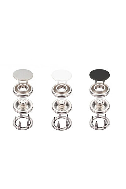 hodbehod Σετ 12,5 mm 120 - Περλέ Μαύρο Λευκό Χρώμιο Σετ κουμπώματος και σφυριού