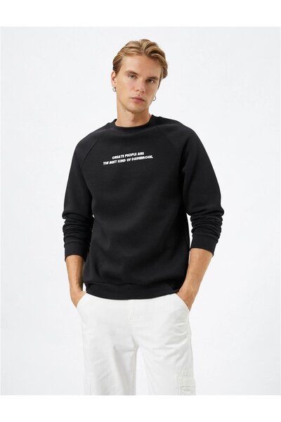 Koton 4wam70052mk 999 Siyah Erkek Pamuk Jersey Sweatshirt