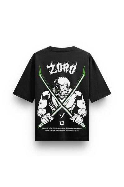 Freeyez Tricou oversize unisex One Piece Rononoa Zoro King, imprimat pe spate...