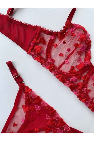 Otantik Tekstil Women's Heart Lace Motif Bustier Bralet Set