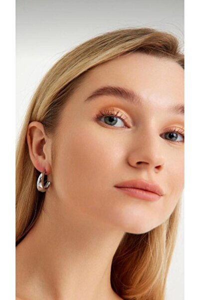 Gizemli Aksesuar Women's Silver Color Medium Size Domed Hoop Earrings