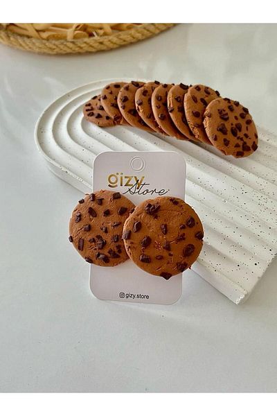 Gizy Store بوليمر كلاي أقراط كوكي مصنوعة يدوياً من الشوكولاتة باللون البني